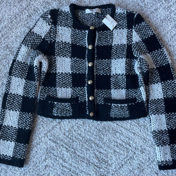 Sea New York Chiyo Check Cropped Cardigan, Medium - Picture 4 of 11